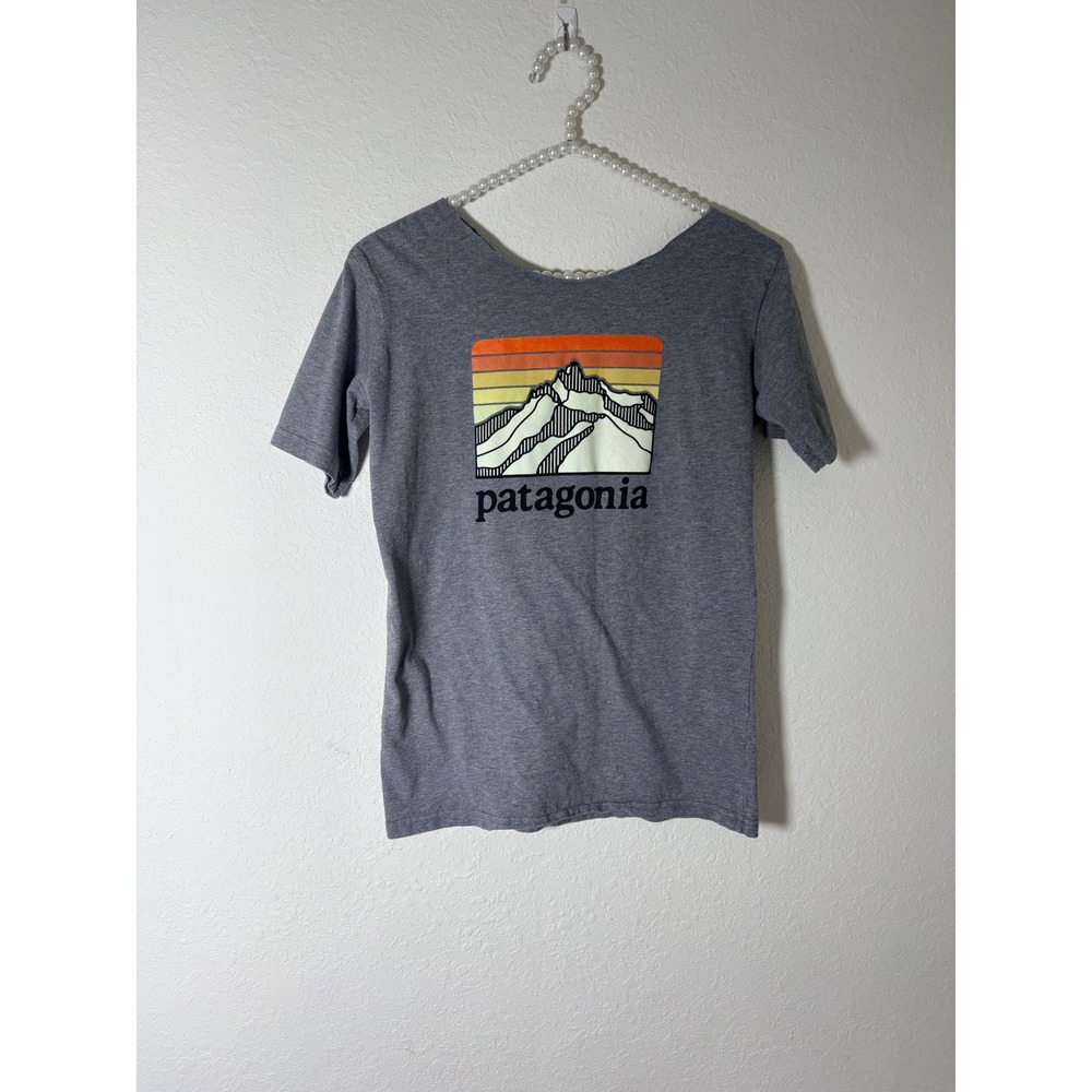 Patagonia Graphic Tee XL(14) Gray Good Organic Cotton Mountain Sunset Scoop Neck